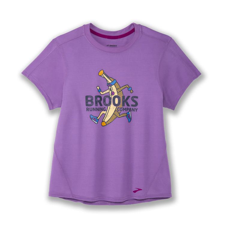 Brooks Distance Graphic tee Women's Short Sleeve Running Shirt - Heliotrope/Banana/MediumPurple (917